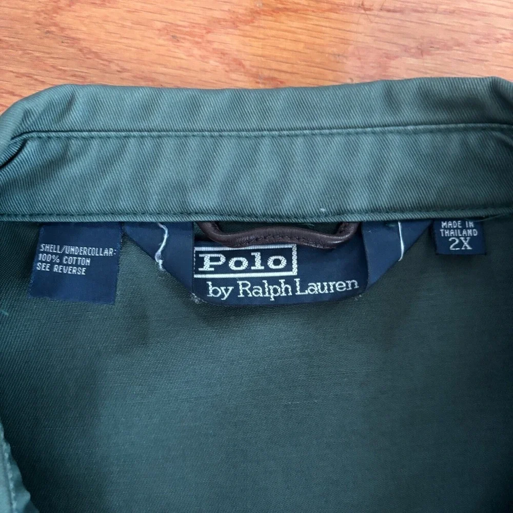 VTG Polo Ralph Lauren Jacket Mens 2X‎ Harrington Loop Collar Coat Zip Green
